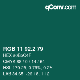 カラーコード: RGB 11 92.2 79 | qconv.com