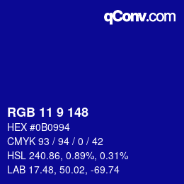 カラーコード: RGB 11 9 148 | qconv.com