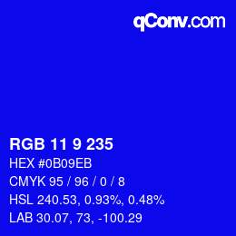 カラーコード: RGB 11 9 235 | qconv.com