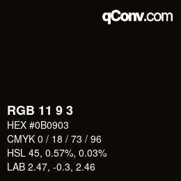 カラーコード: RGB 11 9 3 | qconv.com