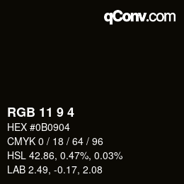 Color code: RGB 11 9 4 | qconv.com