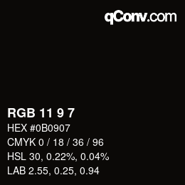 Color code: RGB 11 9 7 | qconv.com