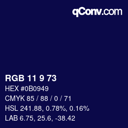 Color code: RGB 11 9 73 | qconv.com