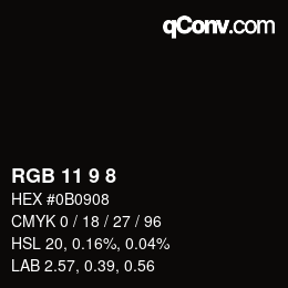 カラーコード: RGB 11 9 8 | qconv.com