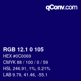 カラーコード: RGB 12.1 0 105 | qconv.com