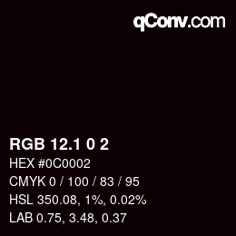 カラーコード: RGB 12.1 0 2 | qconv.com