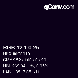 カラーコード: RGB 12.1 0 25 | qconv.com