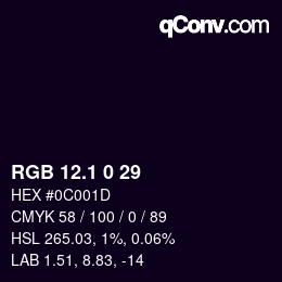カラーコード: RGB 12.1 0 29 | qconv.com