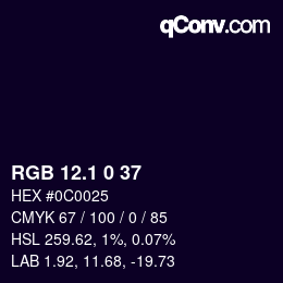 カラーコード: RGB 12.1 0 37 | qconv.com