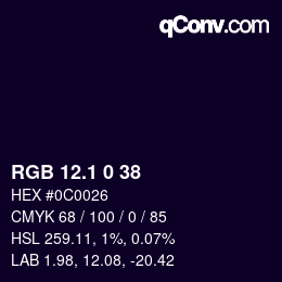 カラーコード: RGB 12.1 0 38 | qconv.com