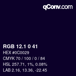 カラーコード: RGB 12.1 0 41 | qconv.com
