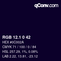 カラーコード: RGB 12.1 0 42 | qconv.com