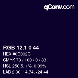 カラーコード: RGB 12.1 0 44 | qconv.com
