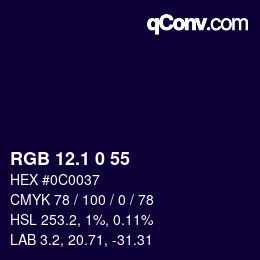 カラーコード: RGB 12.1 0 55 | qconv.com
