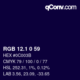 カラーコード: RGB 12.1 0 59 | qconv.com
