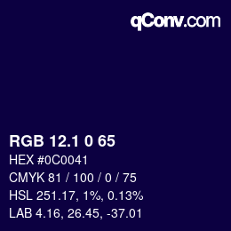 カラーコード: RGB 12.1 0 65 | qconv.com