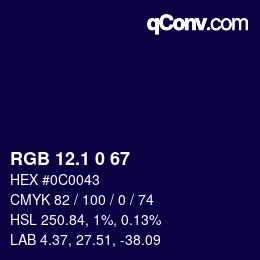 カラーコード: RGB 12.1 0 67 | qconv.com
