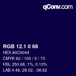カラーコード: RGB 12.1 0 68 | qconv.com