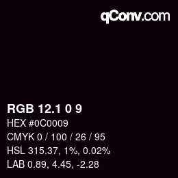 カラーコード: RGB 12.1 0 9 | qconv.com