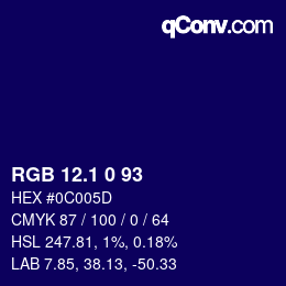 カラーコード: RGB 12.1 0 93 | qconv.com