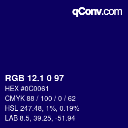カラーコード: RGB 12.1 0 97 | qconv.com