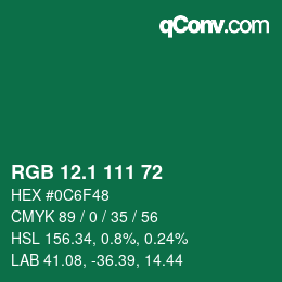 カラーコード: RGB 12.1 111 72 | qconv.com