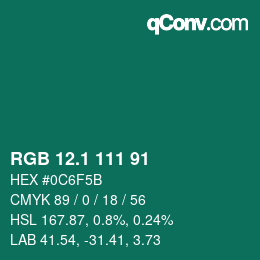 カラーコード: RGB 12.1 111 91 | qconv.com