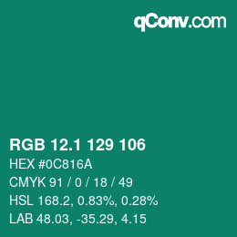 カラーコード: RGB 12.1 129 106 | qconv.com