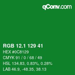カラーコード: RGB 12.1 129 41 | qconv.com