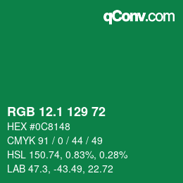 カラーコード: RGB 12.1 129 72 | qconv.com