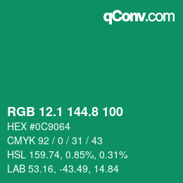 カラーコード: RGB 12.1 144.8 100 | qconv.com