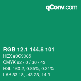 カラーコード: RGB 12.1 144.8 101 | qconv.com