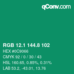 カラーコード: RGB 12.1 144.8 102 | qconv.com