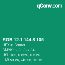 カラーコード: RGB 12.1 144.8 105 | qconv.com