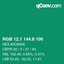 カラーコード: RGB 12.1 144.8 106 | qconv.com