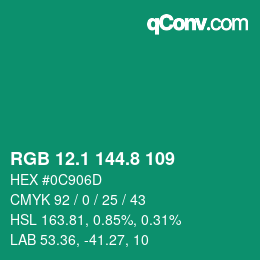 カラーコード: RGB 12.1 144.8 109 | qconv.com