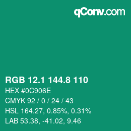 カラーコード: RGB 12.1 144.8 110 | qconv.com