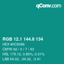 カラーコード: RGB 12.1 144.8 134 | qconv.com