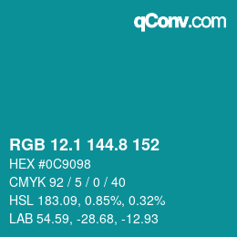 カラーコード: RGB 12.1 144.8 152 | qconv.com