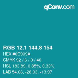 カラーコード: RGB 12.1 144.8 154 | qconv.com