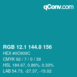 Color code: RGB 12.1 144.8 156 | qconv.com
