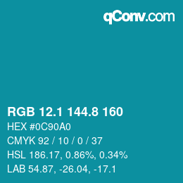 Color code: RGB 12.1 144.8 160 | qconv.com