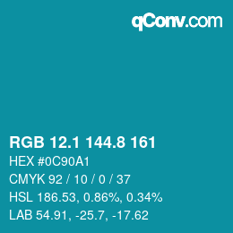 Color code: RGB 12.1 144.8 161 | qconv.com