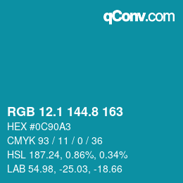 カラーコード: RGB 12.1 144.8 163 | qconv.com