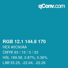Color code: RGB 12.1 144.8 170 | qconv.com