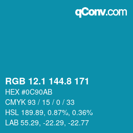 Color code: RGB 12.1 144.8 171 | qconv.com