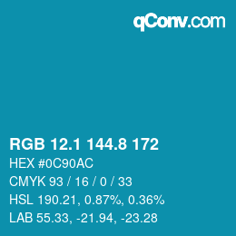 カラーコード: RGB 12.1 144.8 172 | qconv.com