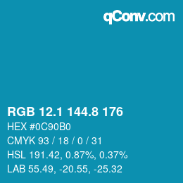 Color code: RGB 12.1 144.8 176 | qconv.com