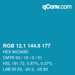 カラーコード: RGB 12.1 144.8 177 | qconv.com