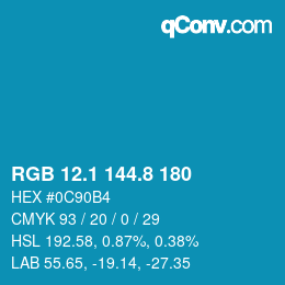Color code: RGB 12.1 144.8 180 | qconv.com